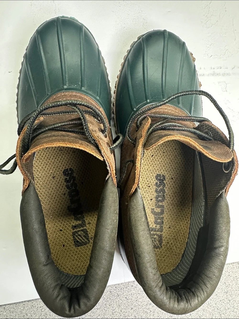 LaCrosse Men's Green Brown Leather & Rubber Duck Ankle Boots, Made in USA Size 8